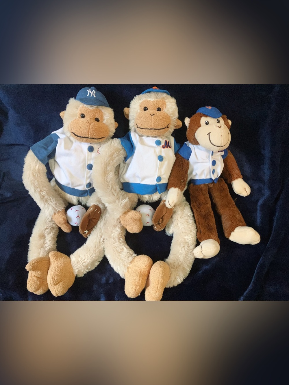 Lot 3 Fiesta MLB Monkey Plush NY Yankees Mets Pull-Through Arms Legs Posable